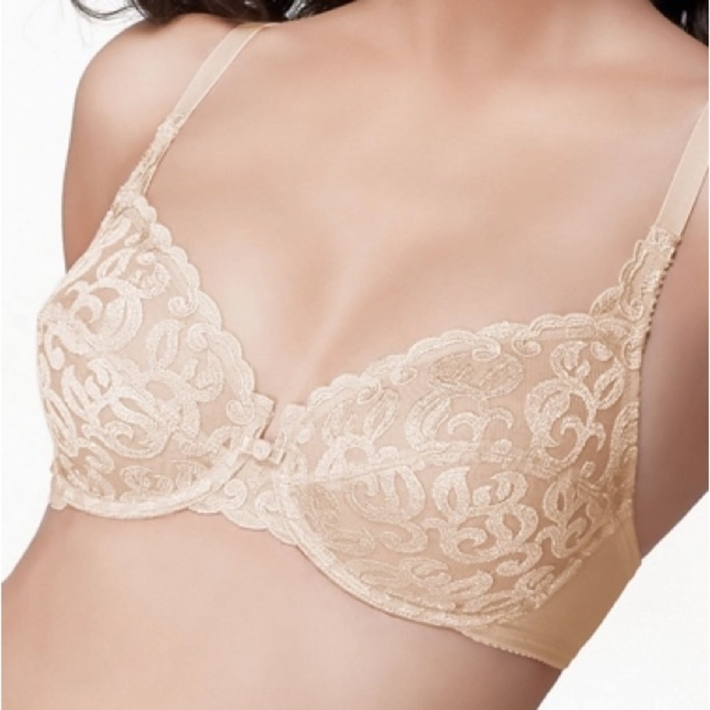 Wacoal Arabesque Underwire Semi Sheer Lace Bra Nude Tan 34DD